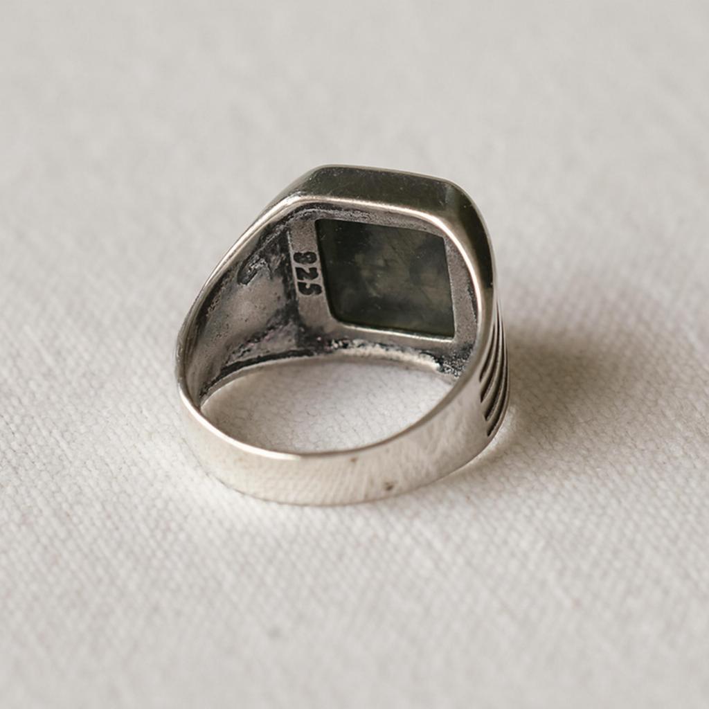 Moss Agate Signet Ring: 925 Solid Sterling Silver, Handmade Square Shaped Gemstone Ring, Men Women Ring