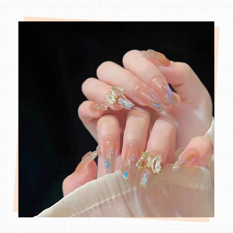 

Elegant Aurora Faux Nails - Diamond Shine Butterfly Design Glue Style
