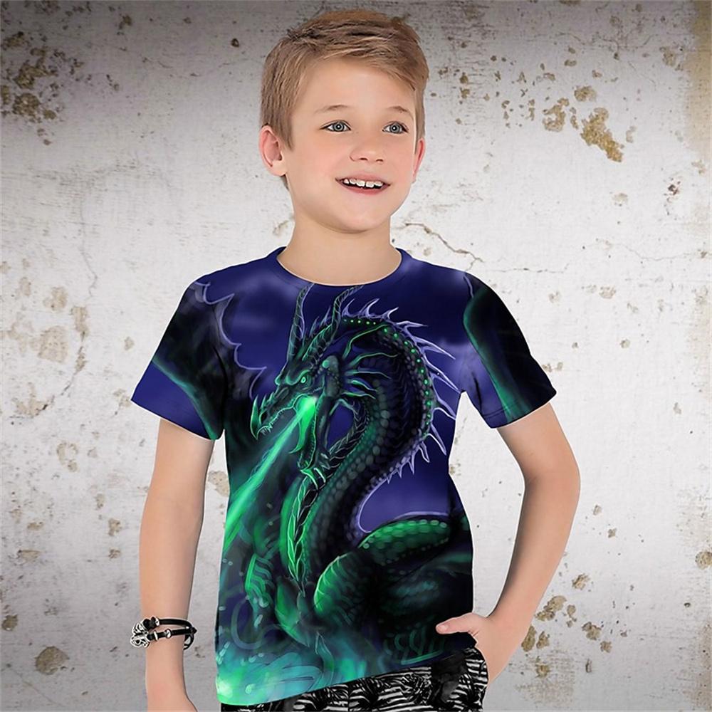 Children's boys' clothes, summer boys' clothes, round neck children's T-shirts, sports children's clothes, fashionable dragon children's T-shirts