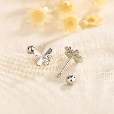S925 Four-Leaf Clover Minimalist Screw-On Stud Earrings - Trendy, Light Luxury Style for Women’s High-End Ear Cartilage