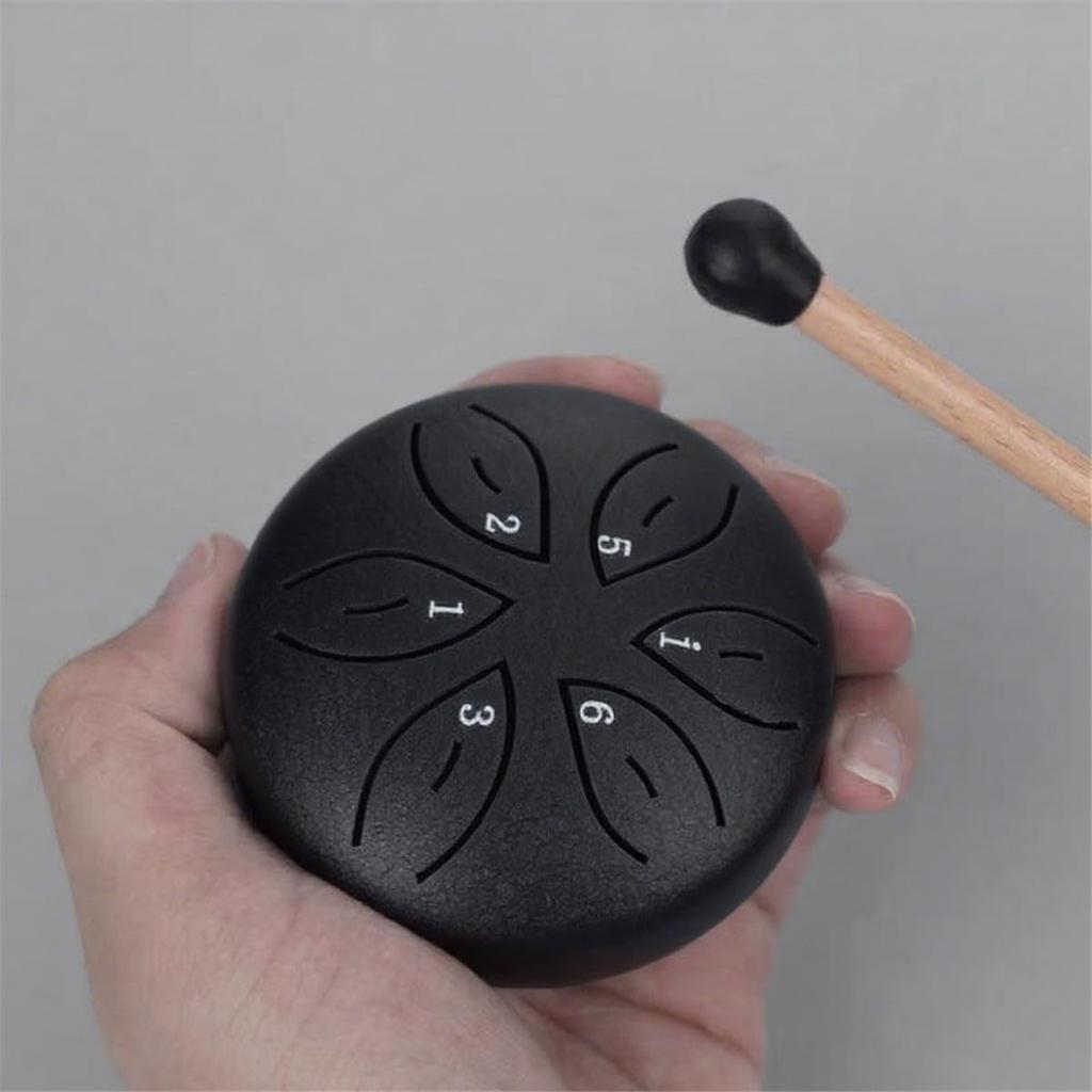 3-inch Mini Sky Spirit Drum (6-note Scale) Portable Children's Musical Instrument Toy, Handcrafted by Artisans (Black)