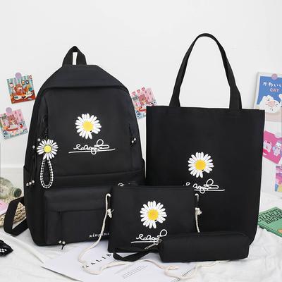 4 szt./zestaw Plecaki w stylu preppy z nadrukiem stokrotki, płócienny plecak szkolny, torby podróżne na ramię dla nastolatek, uczniowskie kopertówki
