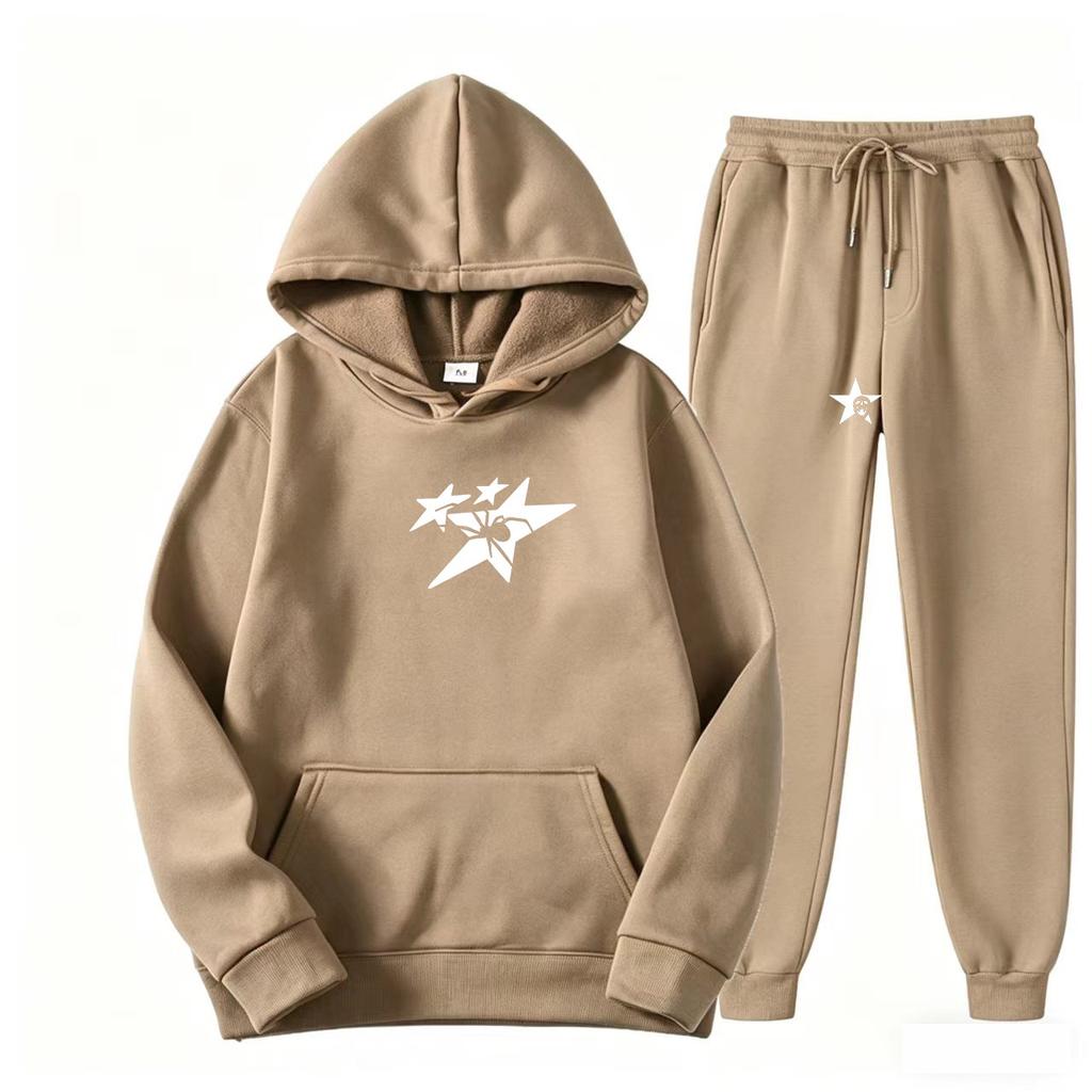Direct supply Printed hooded sweater sweatpants set Loose casual men's sweater set Manufacturers have a large number of spot
