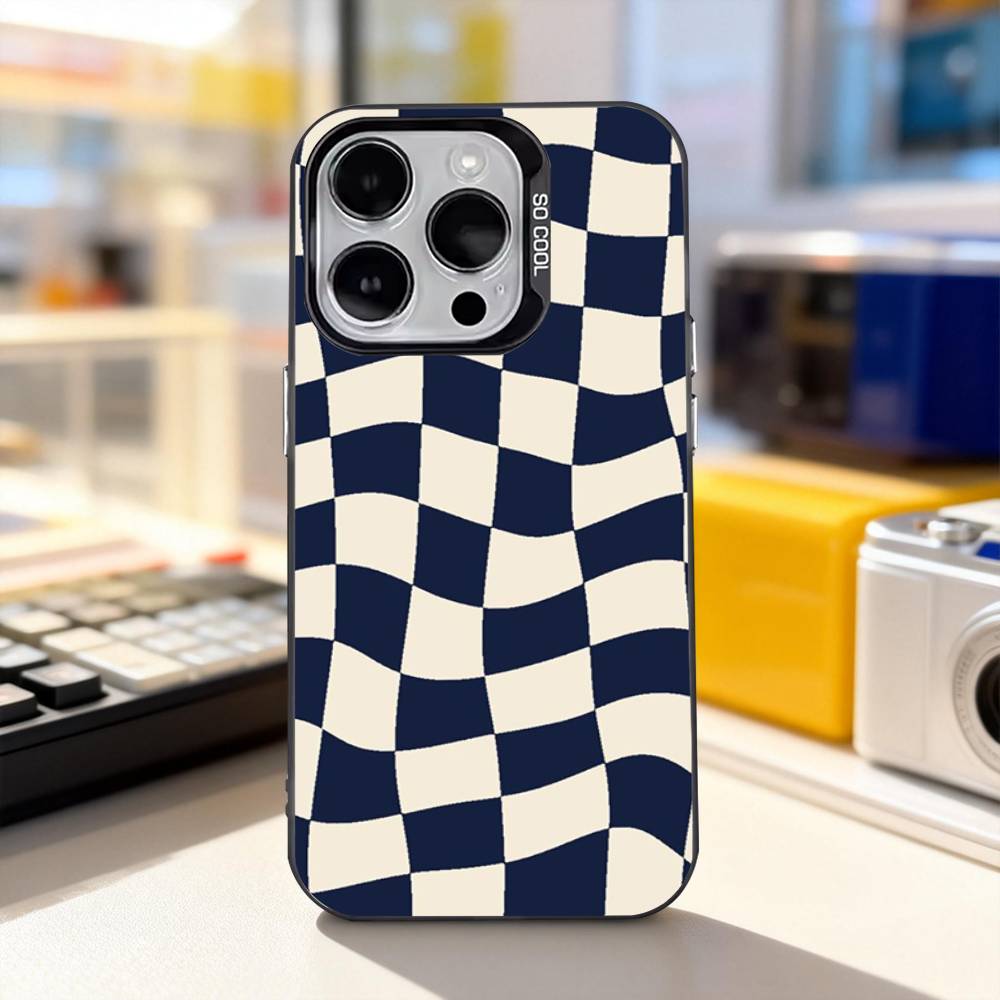 checkerboard chess board Phone Case For iPhone 11,12,13,14,15,16,17,Pro,Max,Plus,E,Air,Mini IMD Matte Black