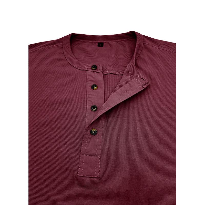 Mens Long Sleeve Crew Neck Fitted Casual Solid Henley T Shirt Top