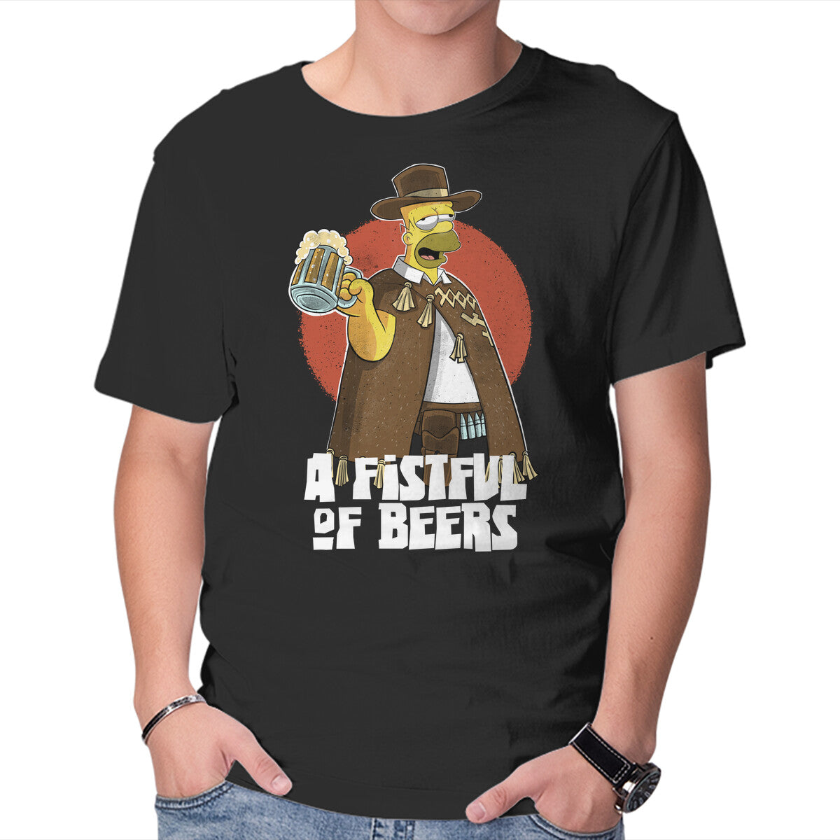 Unisex Crew Neck T-Shirt A Fistful Of Beers Graphic Short Sleeve Casual Tee XS