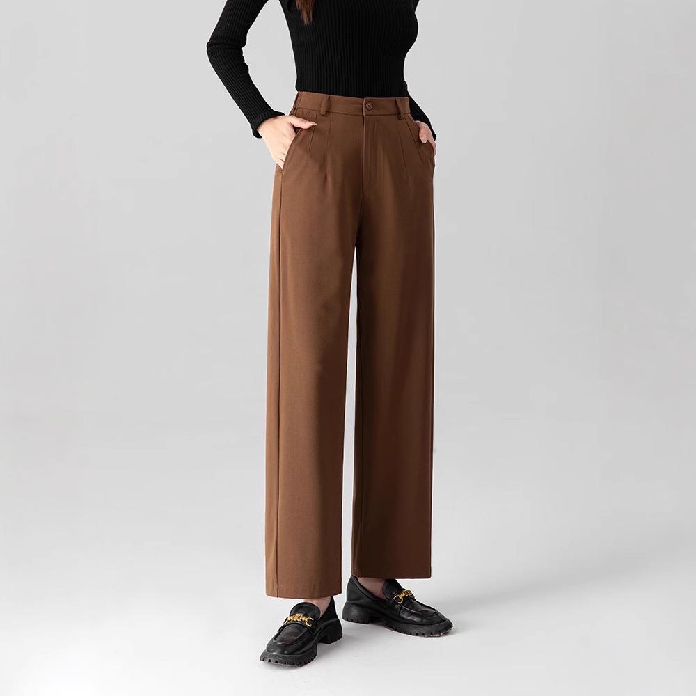 New Wool Tencel High-Waist Straight Pants - Slimming and Versatile Loose Fit, Narrow or Wide Leg Options