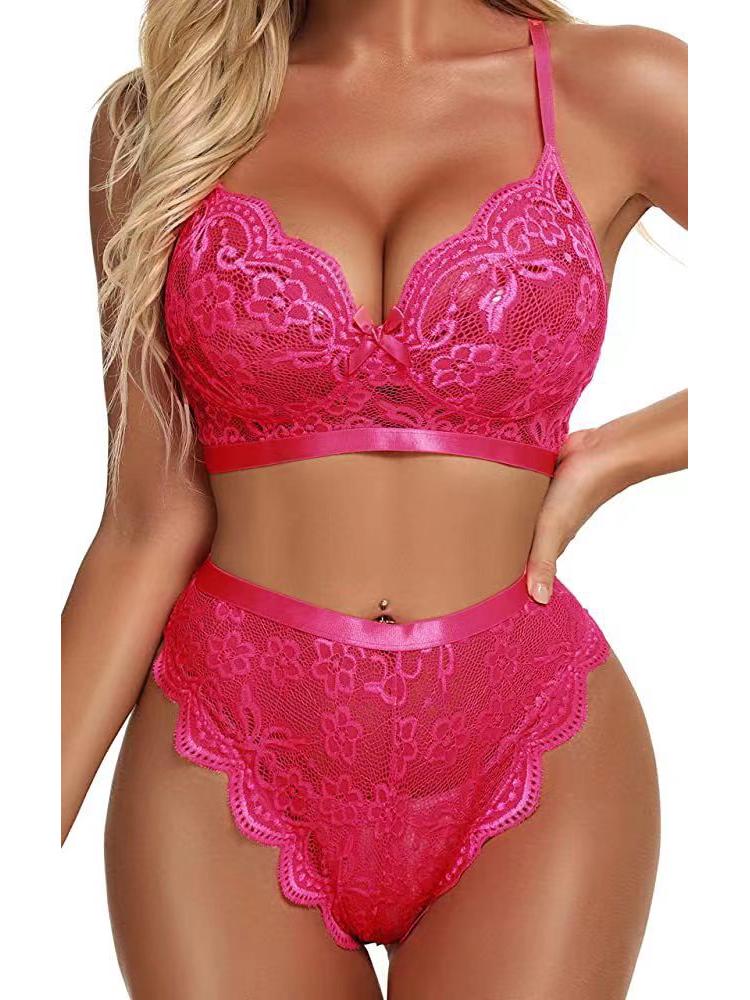 

Европейский и американский кружевной сексуальный комплект нижнего белья из двух частей Small розы красного