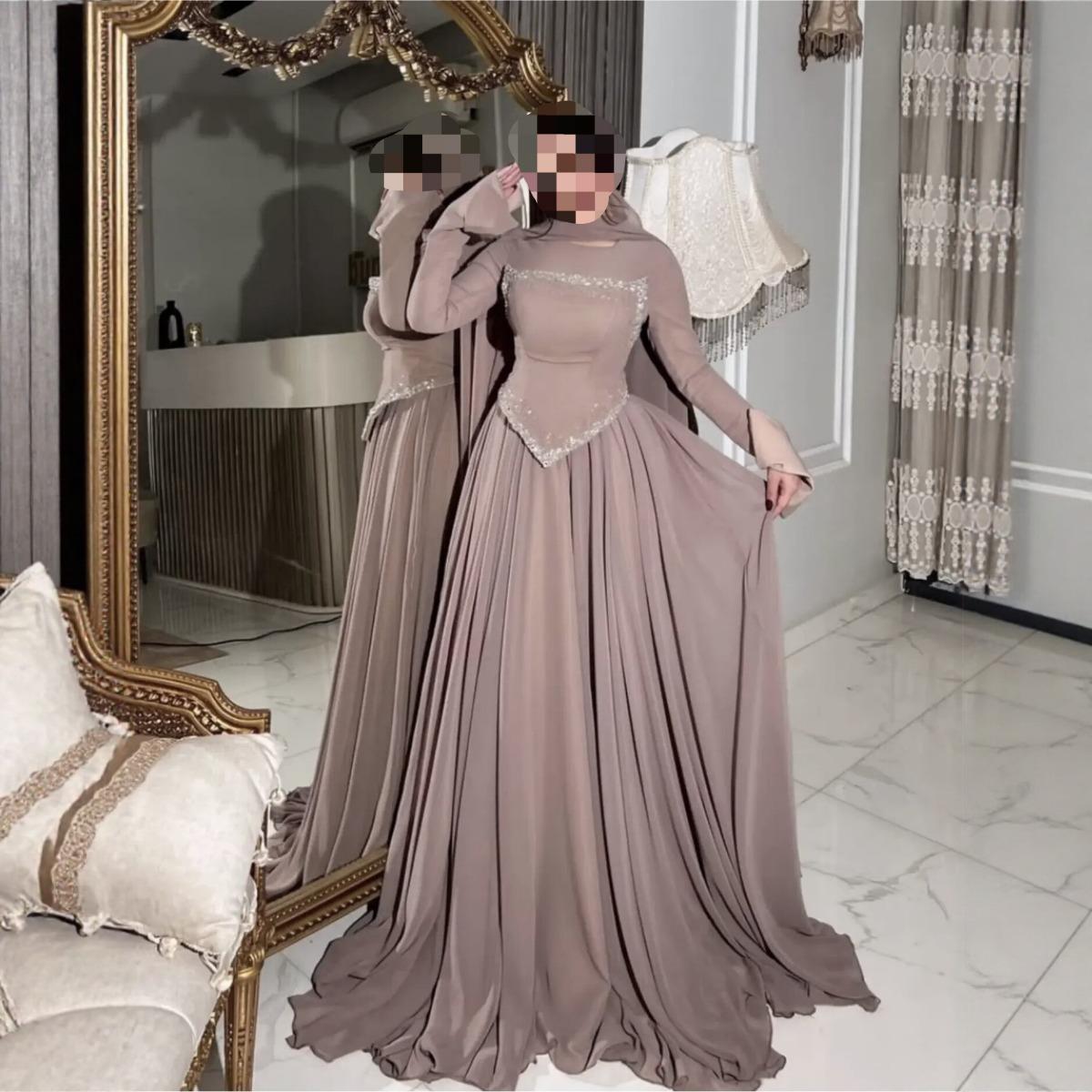 Spring Summer New Elegant Long Sleeve Rhinestone Maxi Evening Dress Flowy Sleeve Party Formal Gown S