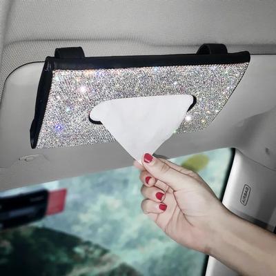Auto Zonneklep Tissue Box Houder Bling Kristallen Hoes Clip PU Leer Achterbank Tissue Etui Auto Accessoires voor Vrouwen