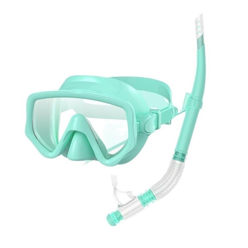 

Leakproof Silicones Diving Mask Set with Foldable Dry Snorkel Adjustable Head Straps for Swimming Snorkeling Activity зелений