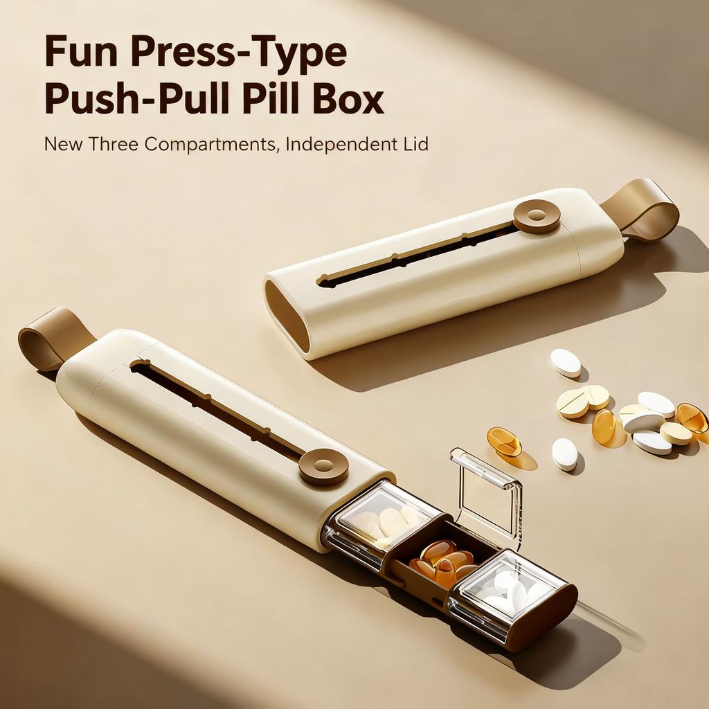 Caixa de Pílulas Moderna Minimalista com 3 Compartimentos ABS+PC Silicone à Prova de Poeira Portátil Organizador de Medicamentos de Viagem para Armazenamento Diário de Medicamentos