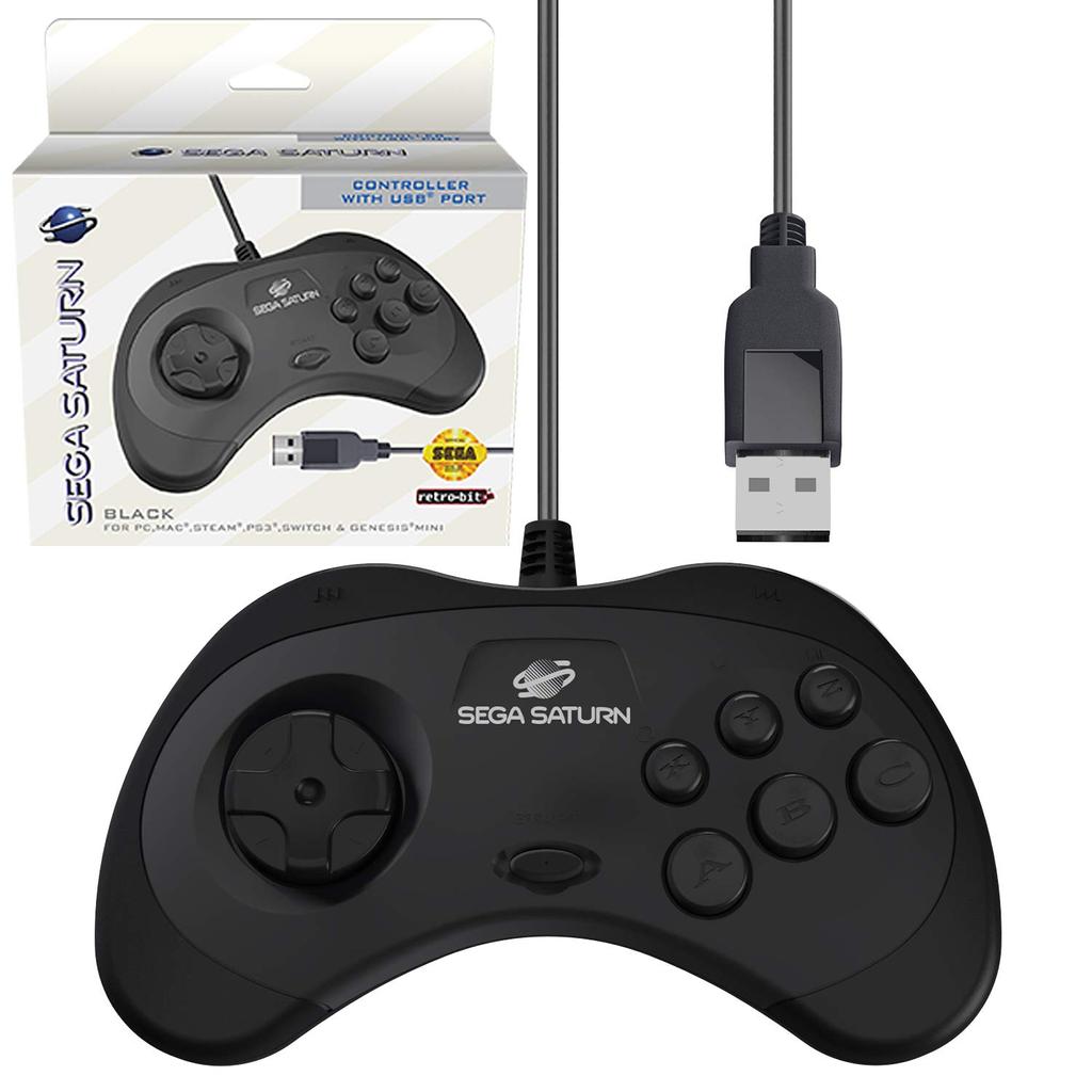 Offizieller Sega Saturn Gamepad-Controller, Offizieller Sega Saturn USB-Controller Arcade Pad Schwarz für 8-Tasten PC/Mac/Steam
