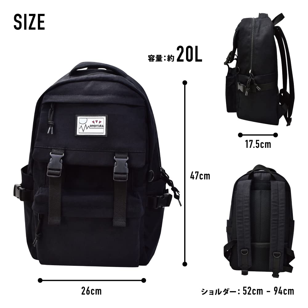 Aventura RCF-30674 Canvas Backpack Daypack with Insulated Bottle Pocket, Black