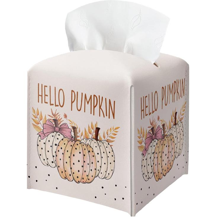 Floral Tissue Box Holder, Fall Florals Leather Tissue Box Cover Square, Autumn Facial Paper Organizer Dispenser Toilet Paper Holder for Bathroom