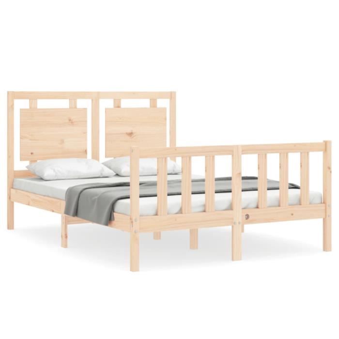 VidaXL Cadre de lit avec tête de lit 140x200 cm bois massif 3192166