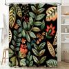 Artistic Floral Shower Curtain With Green Leaves Black Background Bathroom Decor For Home Decoration Customizable Size Options A
