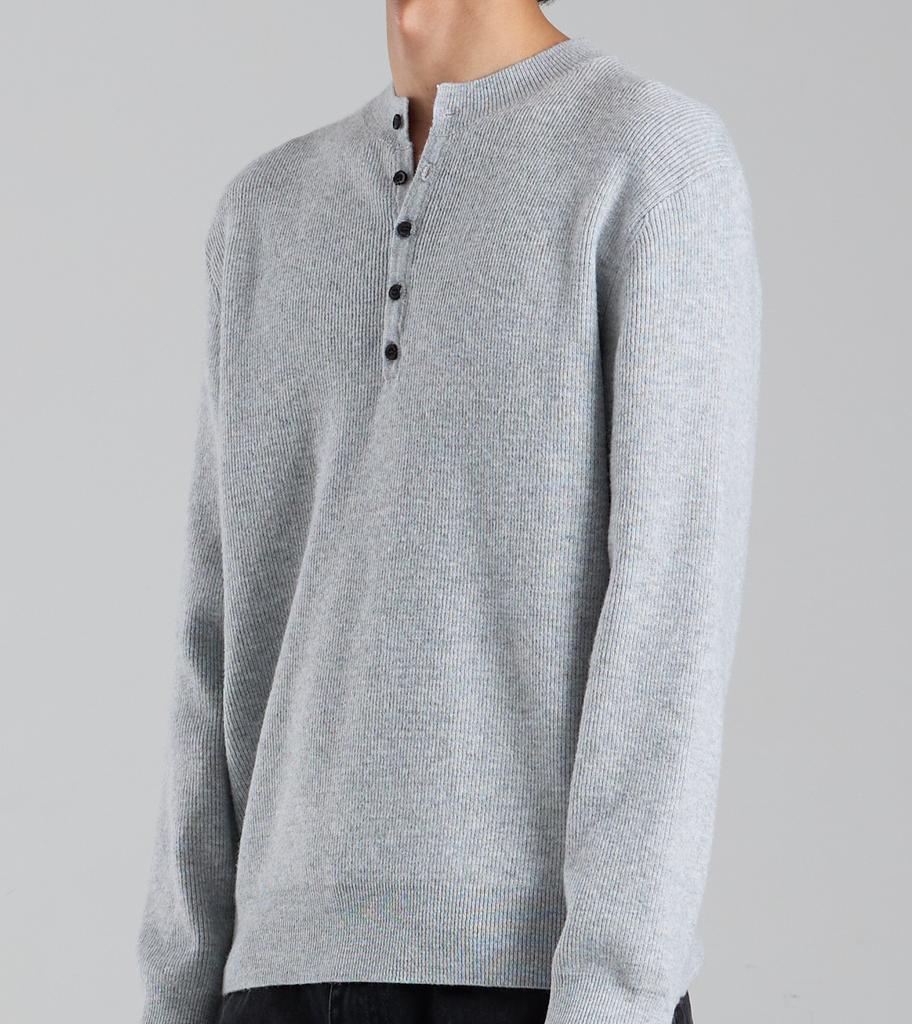 Beoteunseoul 5-Button Henley Neck Long Sleeve Knit (Melange)