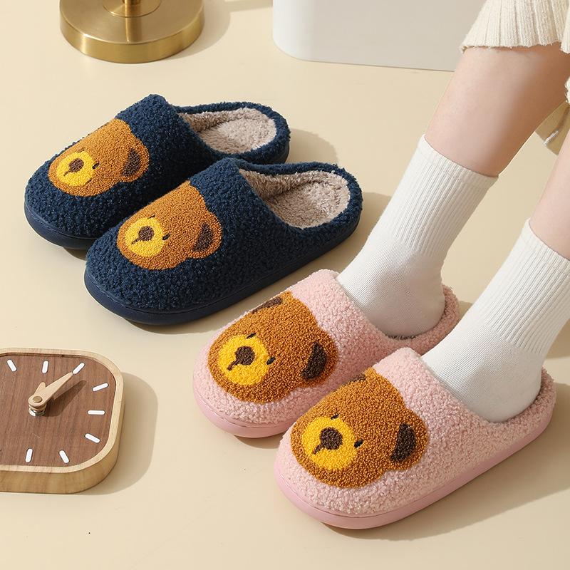 New comfortable home bear head cute warm winter cotton slippers couple men and women thick-soled soft-soled cartoon cotton shoes