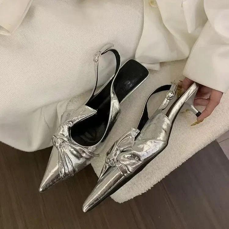 Elegant Bow Women's Sandals Pointed Toe Heeled Shoes Woman Mules Shoes 2025 Summer Trend Designer Pumps Party Zapatos Mujer