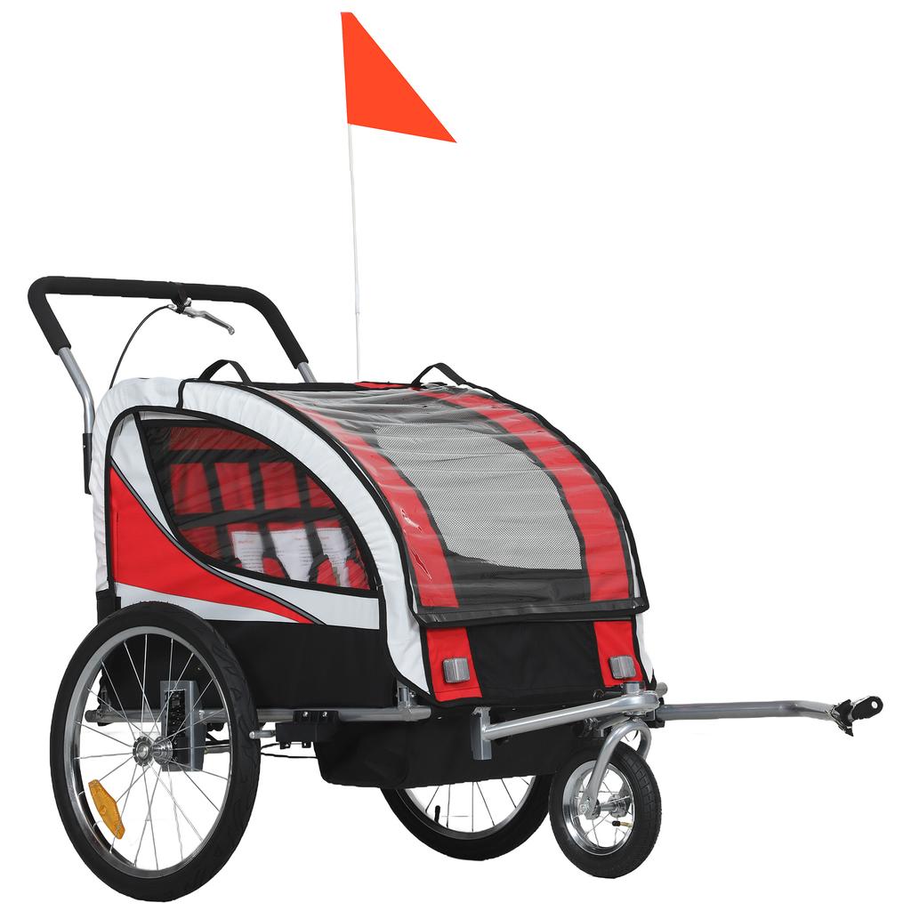Baby Bike Trailer, Child Bicycle Trailer with 5 Point Harness, Steel Frame, Reflectors, Safety Flag, Hitch Coupler, Red
