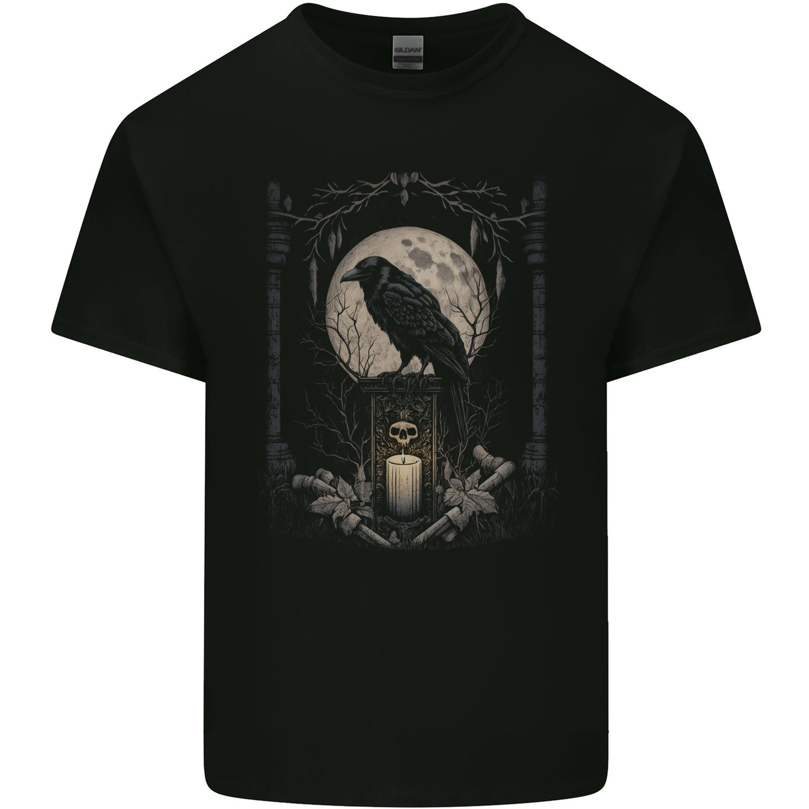 Moon & Crow Gothic Goth Vikings Skull Raven Mens Light Cotton T-Shirt 2XL