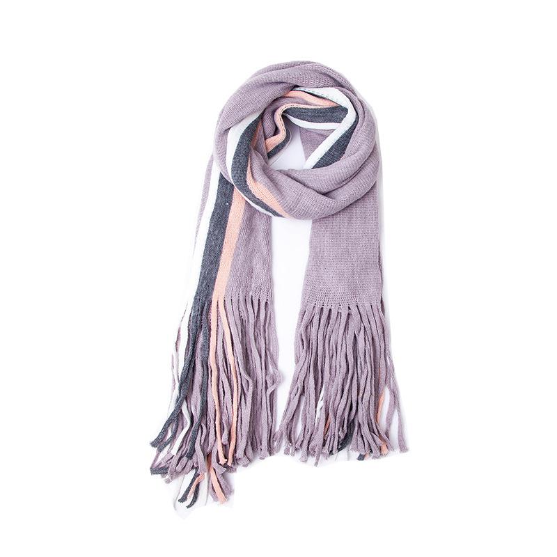 Autumn Winter Warm Shawl Female Block Color Long Tassel Scarf