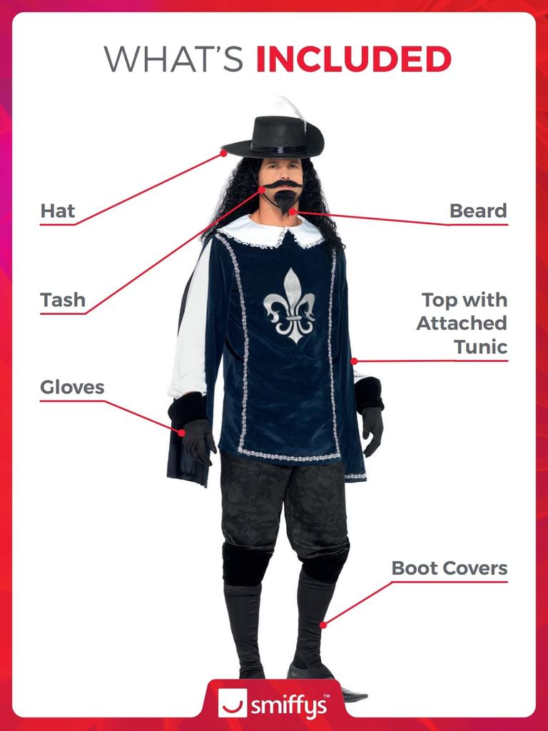 Musketeer Male Adult Costume for Large Halloween. Size (42-44).