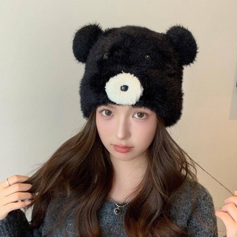 

Plush Bear Winter Hat For Women With Warmth And Features For Casual And Fashion Use чорний