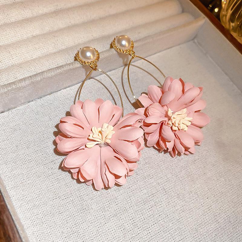 

Срібні сережки з діамантами та рожевими квітами - Ніжний солодкий дизайн у стилі Морі для жінок