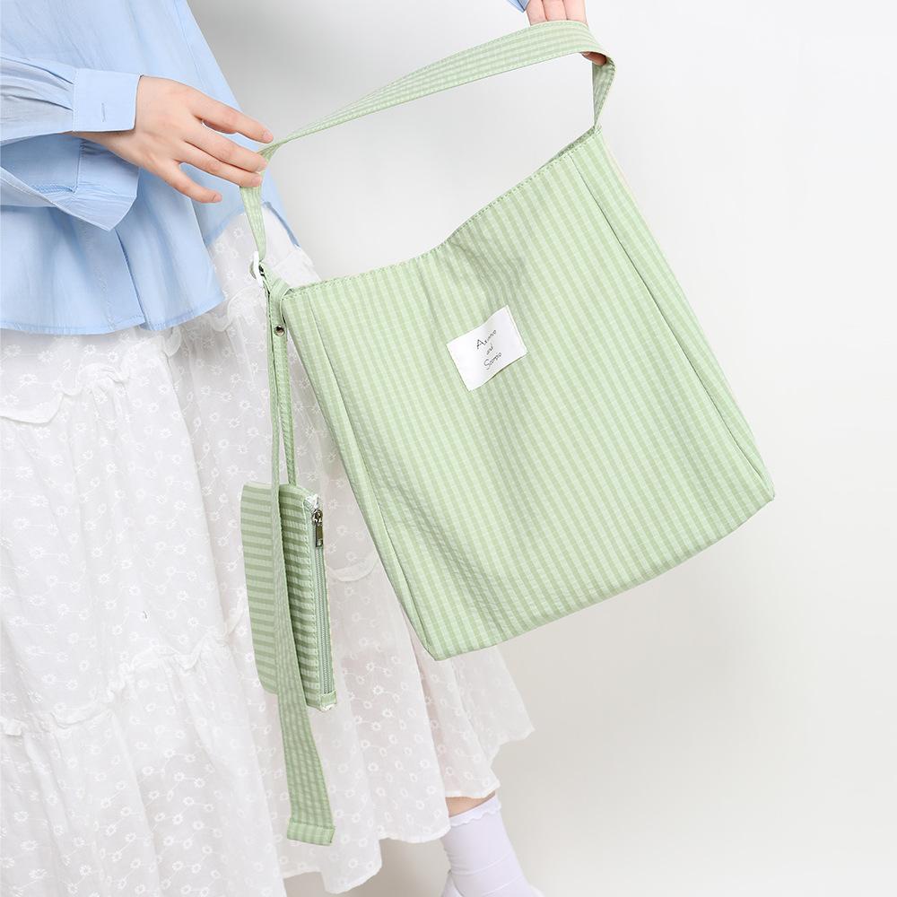 Spring And Summer Striped Cloth Bag Large Capacity Shoulder Tote Bag College Student Class Messenger Bag Bucket Tote Bag