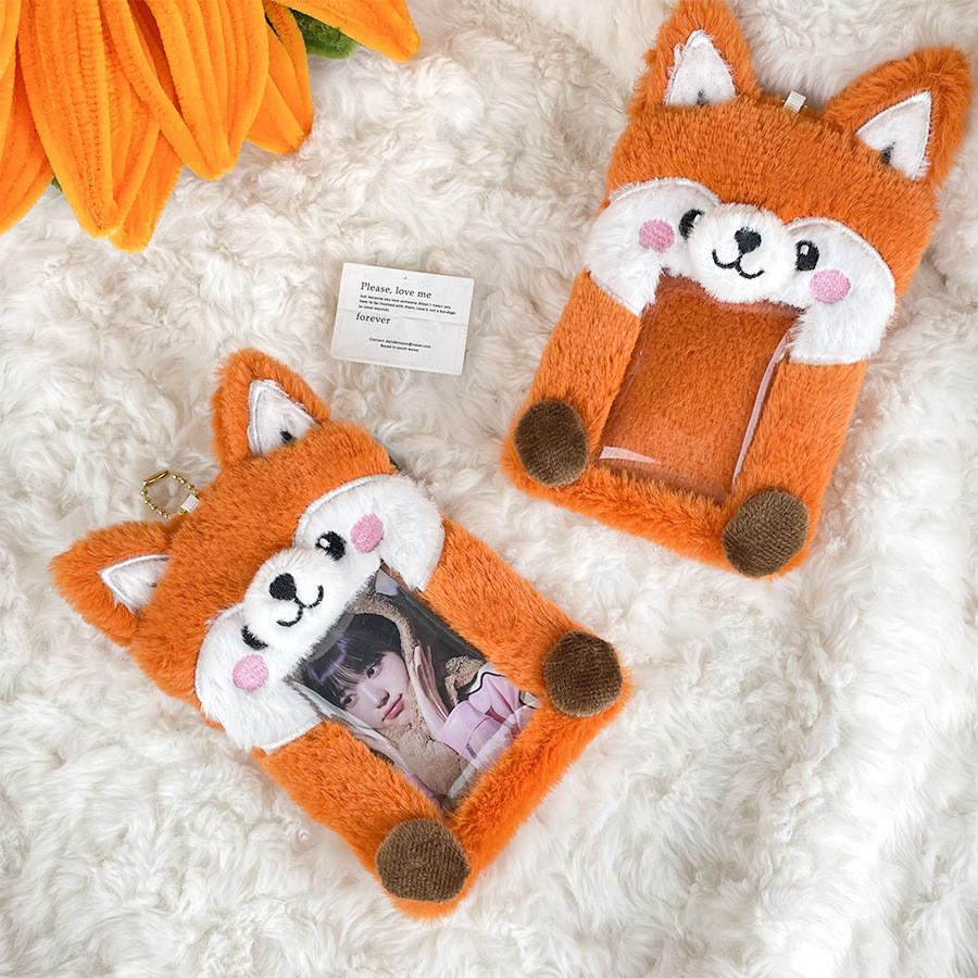 Plush Fox Sweet Id Card Holder Whimsical Animal Pendant For Easy Travel Storage And