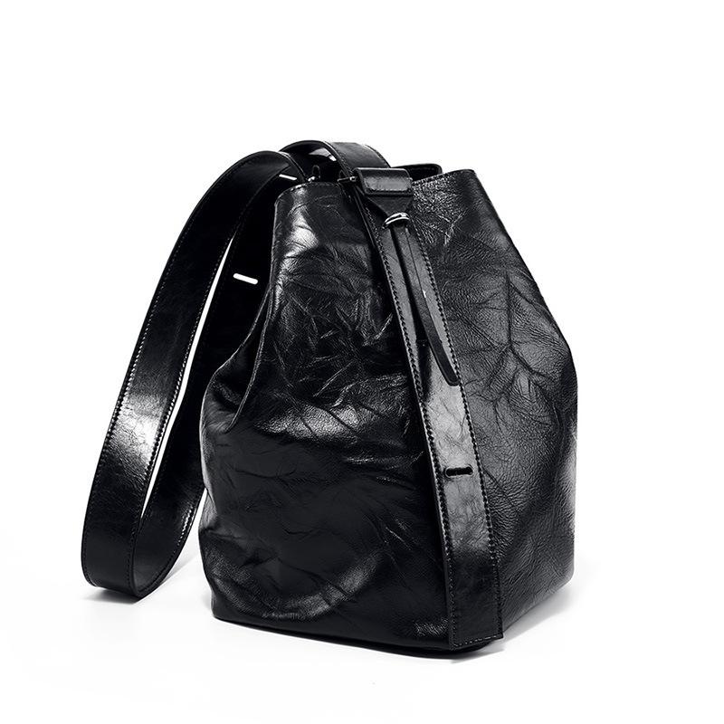 

Lazy And Comfortable Pleated First Layer Cowhide Bucket Bag Women S Premium Tote Bag Genuine Leather