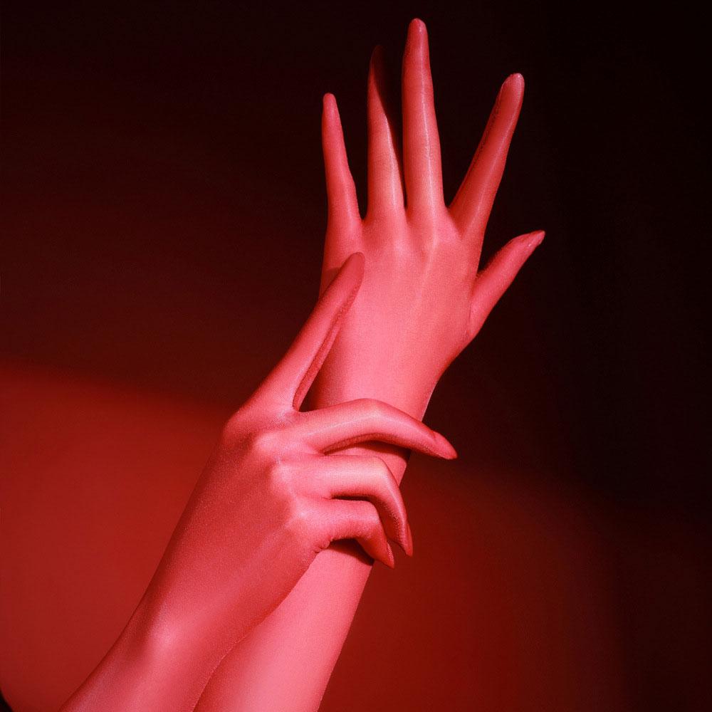 Sexy 3D Ultra Thin Five Finger Gloves Long Oil Shiny Glossy Sun Protection Gloves Elastic Elegant Party Wedding Women'S Gloves