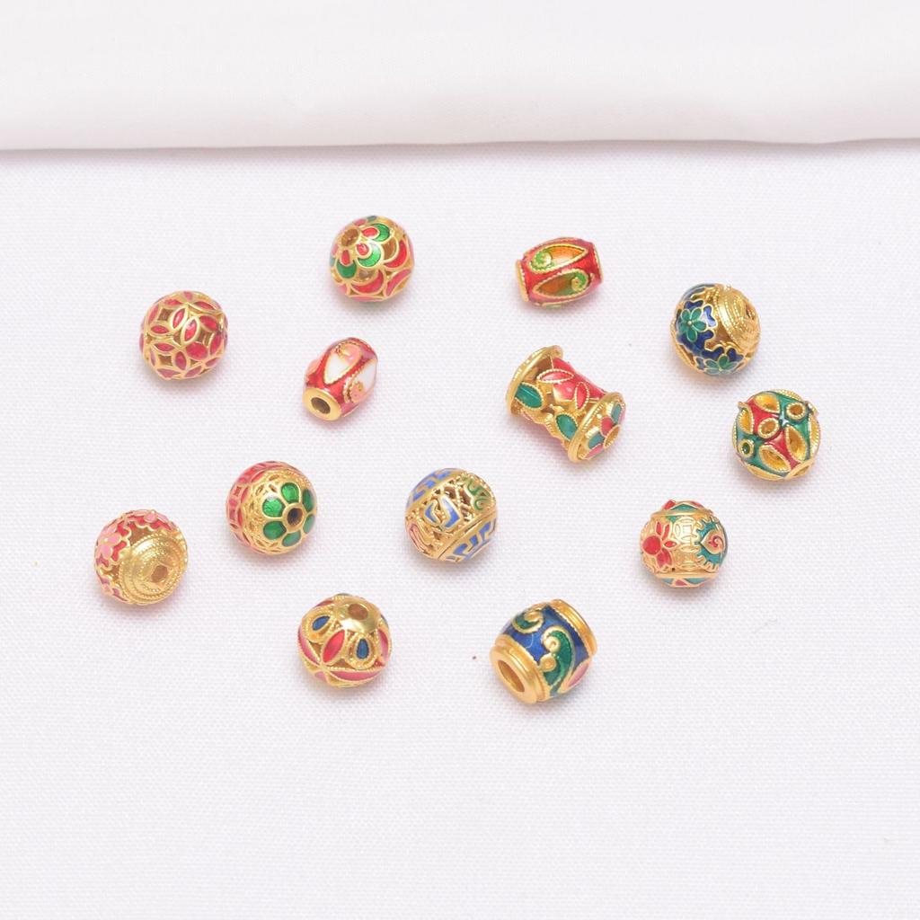 10pcs Color-Preserving Ancient Gold Accessories Loose Beads Guochao Beads, Burnt Blue Enamel Color Diy Bracelet With Beads, Bracelet Bead Accessories