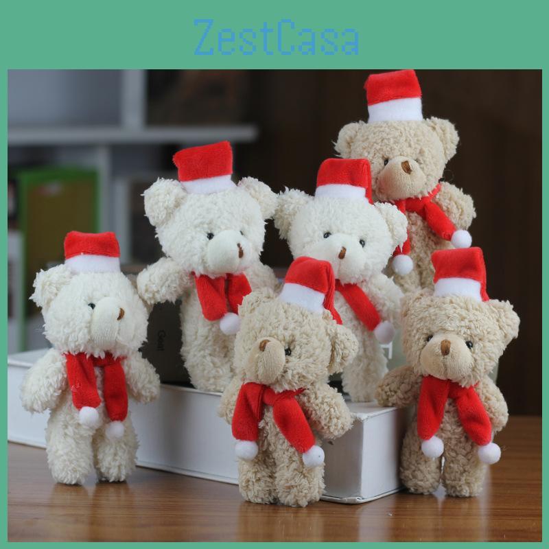 Cute Blushing Christmas Bear Plushie Mini Teddy Ornament Soft Short Plush Toy For Bags And Accessories