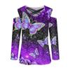 Women's Fashion Casual Flower Print V-Neck Cross Band Off Shoulder Long Sleeve Top