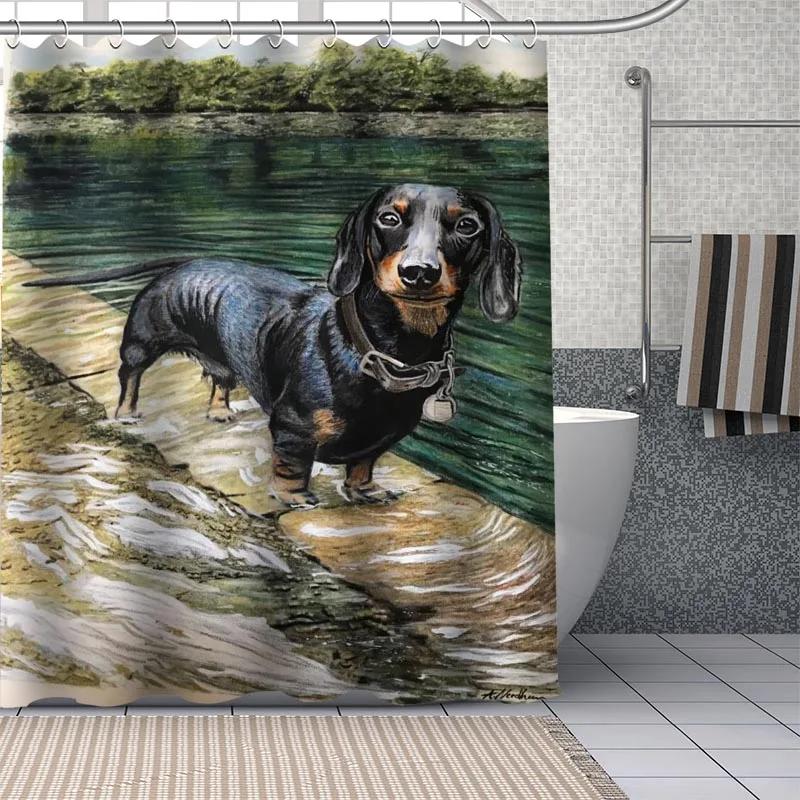 

Dachshund Custom Pattern Polyester Bath Curtain Waterproof Shower Curtains Geometric Bath Screen Printed Curtain For Bathroom W60H190(CM)-1 Pcs