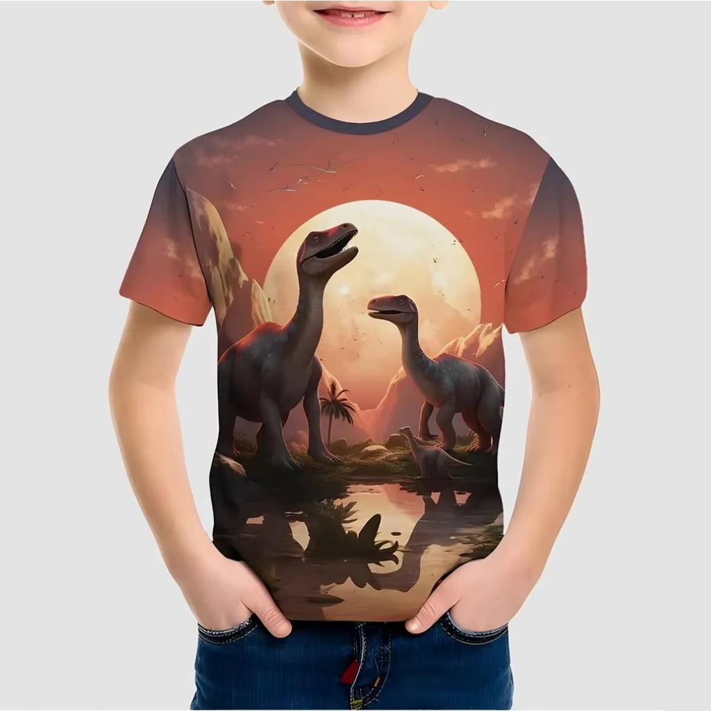 Boy Clothes 3D Print Colorful Dinosaur T-Shirt Summer Outdoor Funny Tshirt for Child Boys Clothes Short Sleeve Tee Top