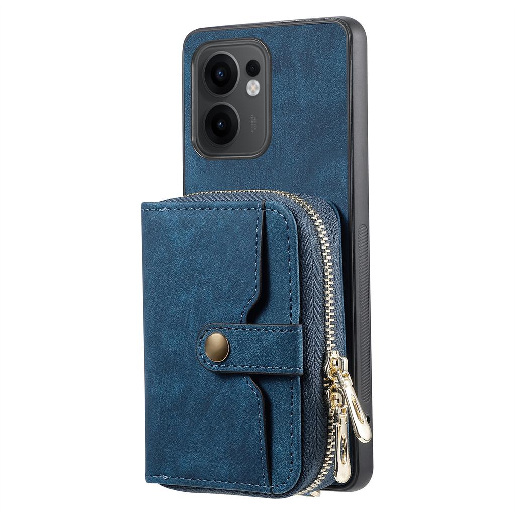 For Oppo Reno13 F 5G PU Leather Phone Back Cover with Zipper Card Holder and Long Strap