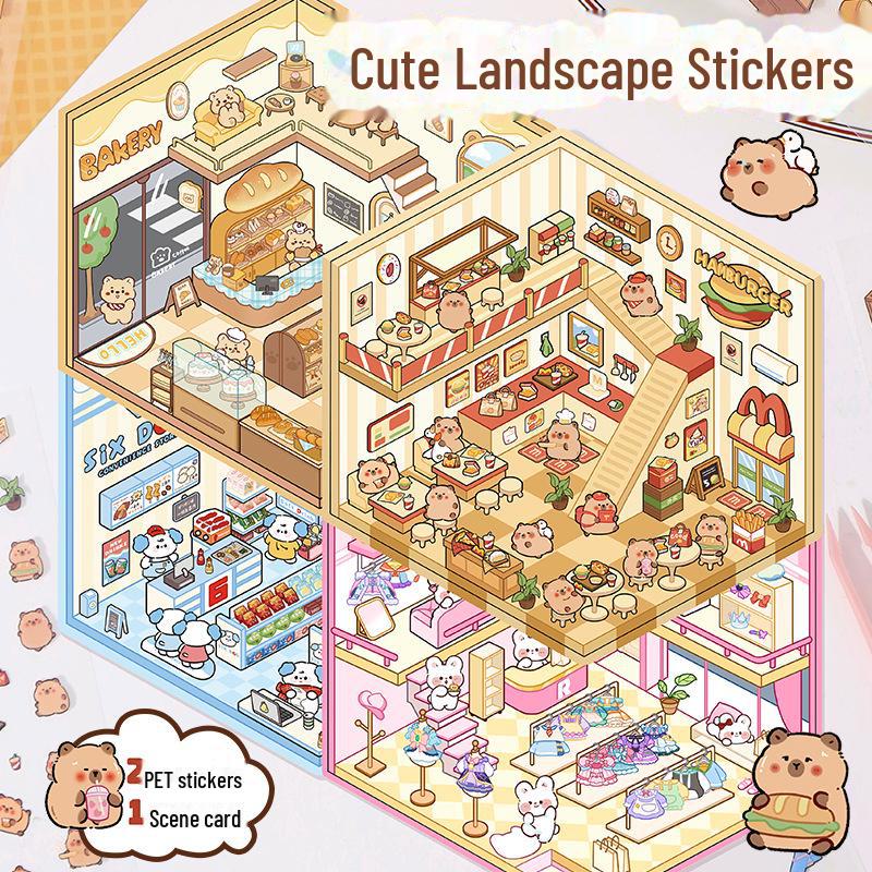 3D Cute Cartoon Hut Landscaping Stickers for Decompression and Scrapbooking