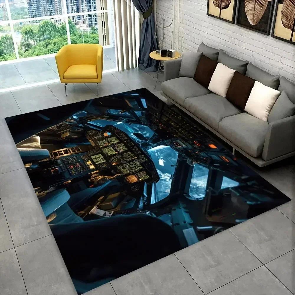 Fighter Aircraft Control Cockpit Cabin Carpet Rug for Home Living Room Bedroom Sofa Doormat Decor,Area Rug Non-slip Floor Mat