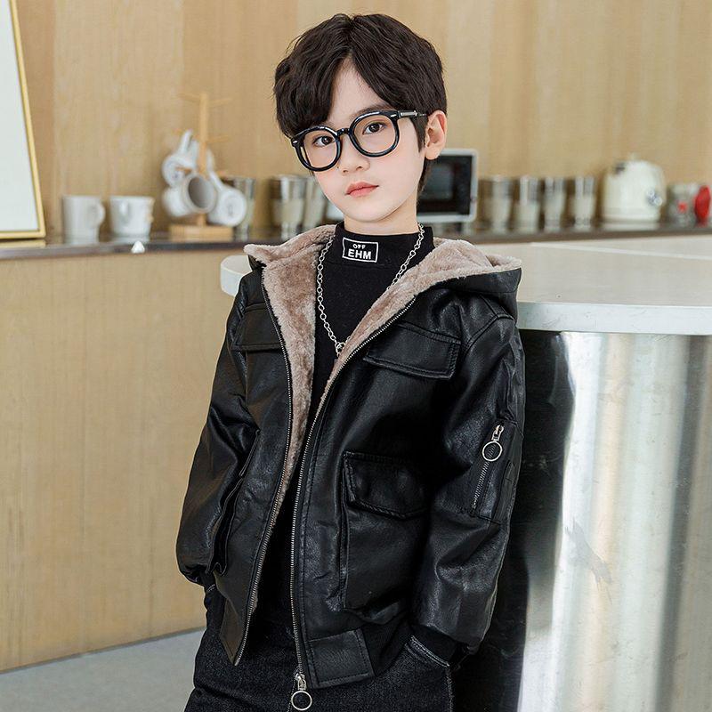 Jungen 2025 Herbst/Winter Koreanischer Stil Plus Samt Lederjacke