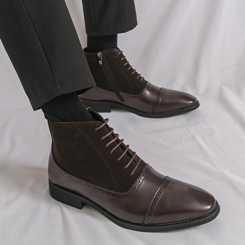 

Men Formal Business Ankle Boots Black Brown Leather Shoes High Boots Brogue Boots Large Size EU:46