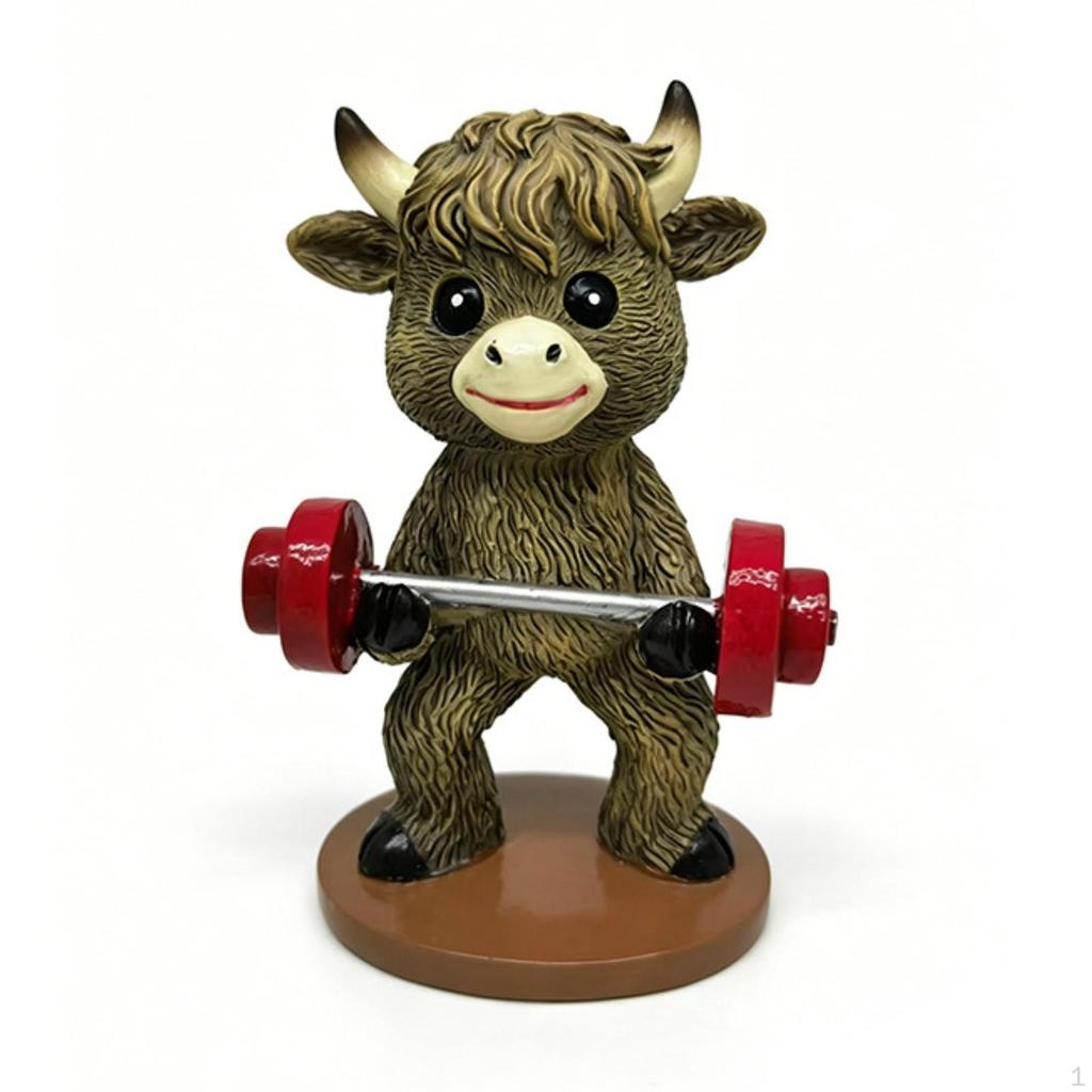 Bovine Figurine Cartoon with Base Shaggy Toy for Collectors, Shelf, Desk, Office
