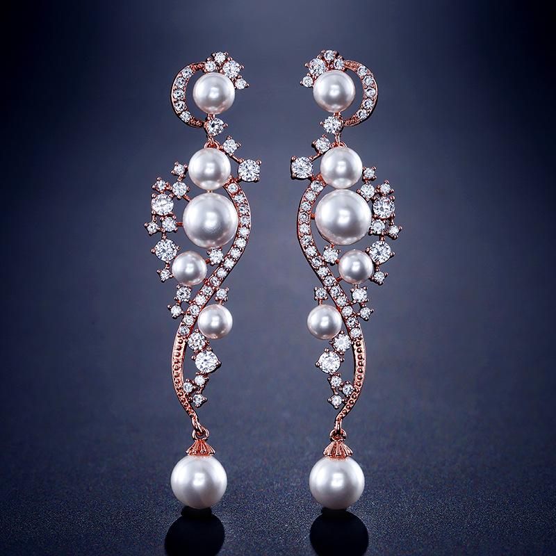 RAKOL Elegante Bloemen Parel Zirkonia Oorbellen voor Vrouwen – Prachtig Temperament Bruids Sieraden