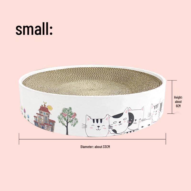 Pat rotund mare din carton ondulat pentru pisici și placă de zgâriat - Rezistent la uzură și fără scame pentru toate anotimpurile