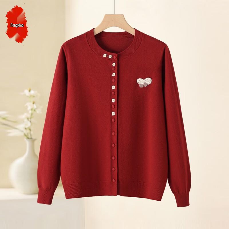 Elegant Women s Round Neck Knit Cardigan 4XL