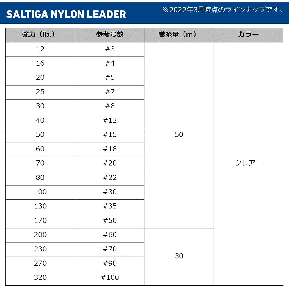 Saltiga Nylon Leader 50m 130lb (#35) Clear Fishing Line