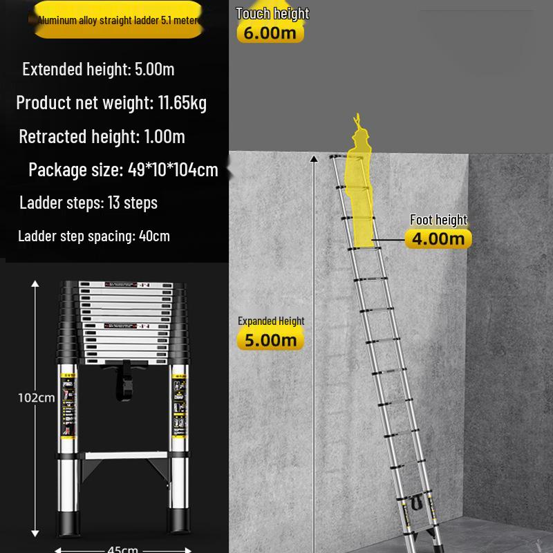 Stainless Steel Telescopic Aluminum Alloy Folding Step Ladder